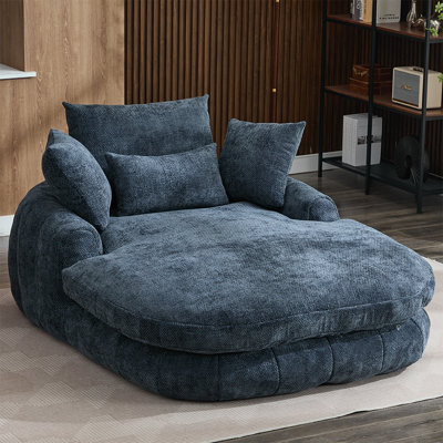 Canapé-lit en chenille bleue 56,7 po, sans assemblage, siège profond avec coussins