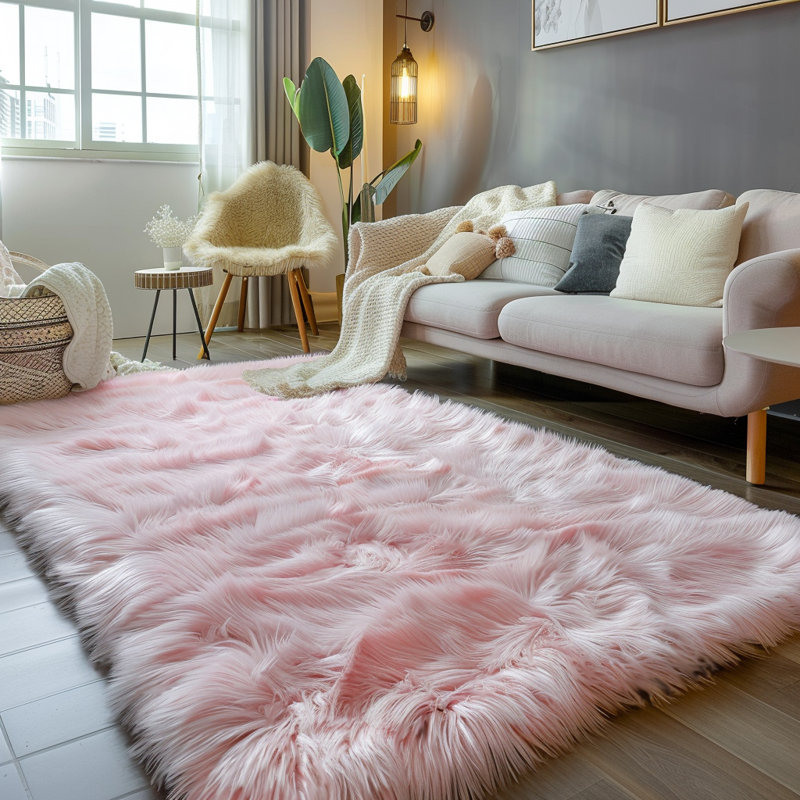 Divion Faux Sheepskin Indoor Rug, Rectangle 6'6" x 10'