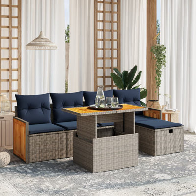  Ensemble de canapé de patio 6 pièces avec coussins en rotin de polyester