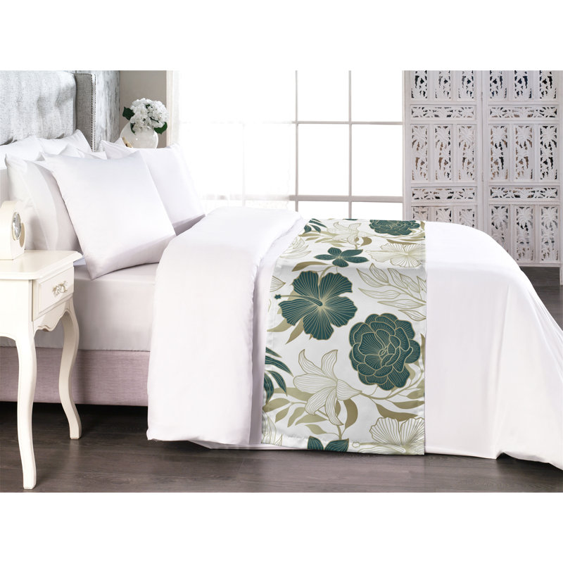 Foulard de lit Ambesonne Jungle Boho Hibiscus rose fleurs vert forêt brun ardoise, Très grand lit