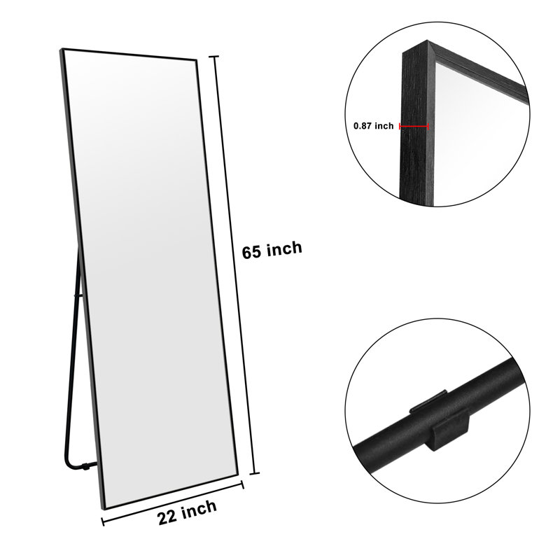 Extra Large Rectangular Metal Full Body Mirror for Bedroom/Gym/Hair Salon, 65" x 22", Black
