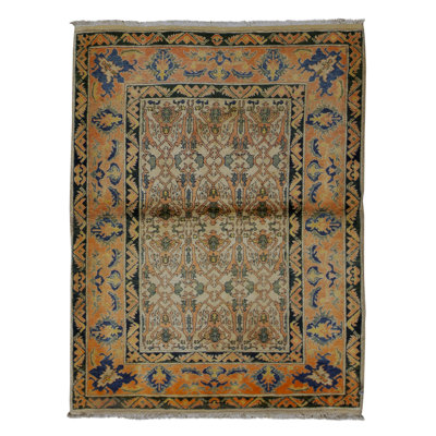 Hand-Knotted High-Quality Beige and Blue Area Rug