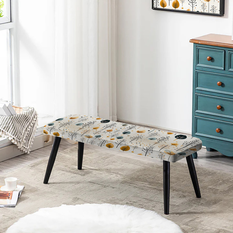Minimalisme beige avec motif de fougères - banc rembourré floral noir