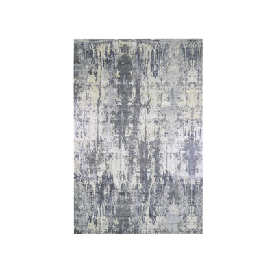 12'0" x 18'1" New Hand Knotted Grey Wool & Silk Rectangle Oriental Rug - MOA10266732