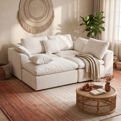 Modular Sectional Cloud Couch with Movable Ottoman, 4 Seat L-Shaped Chenille Deep Seat Sofa for Living Room Apartment