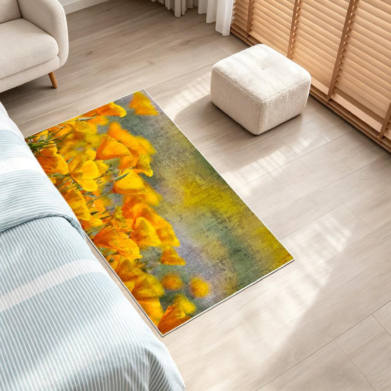Tapis d'intérieur lavable à la machine Gold en Poppy Diamond Valley Gold, Rectangle 32 po x 47 po