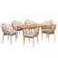 Ensemble de conversation pour patio 7 pièces, chaise de salle à manger en faux osier clair avec coussin beige 6 pièces et table de salle à manger en bois d'acacia 1 pièce