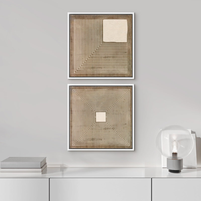"Carré et labyrinthe, dessins dans des tons neutres, illustrations abstraites, art rustique minimaliste" - 2 pièces