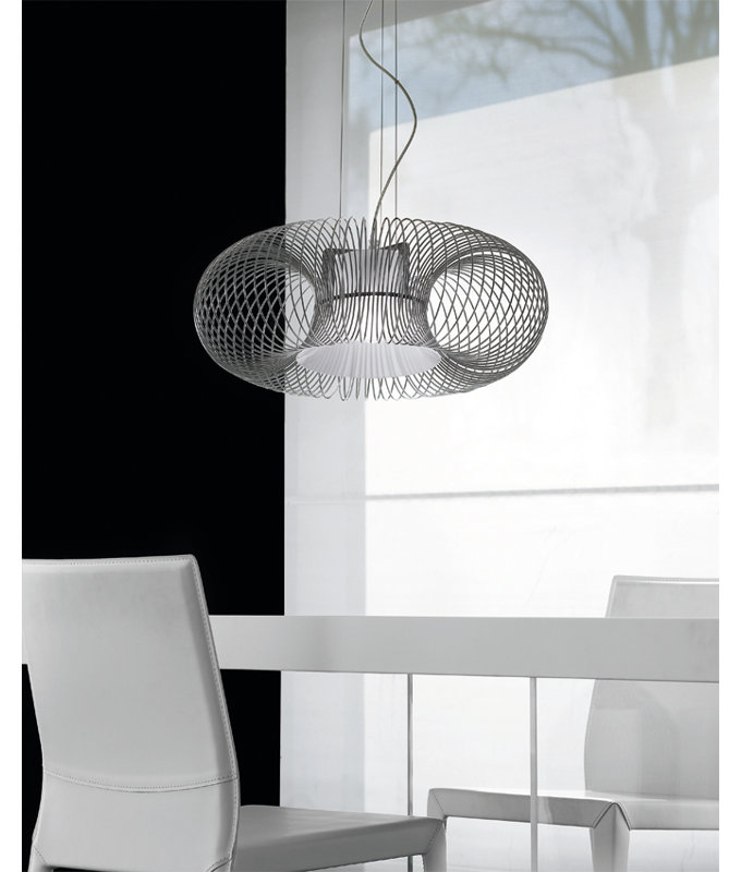 Spring 1 - Light Chrome Single Pendant, Polished Black, Sanded Pirex Glass