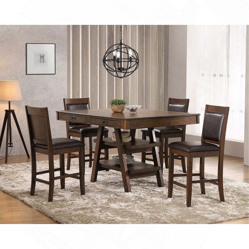 Ensemble de salle à manger, hauteur de comptoir, bois brun, mobilier de salle à manger