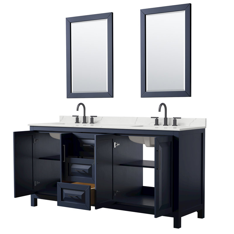 Daria 72 in. with Mirror Vanity, Giotto Quartz, Blue, Matte Black