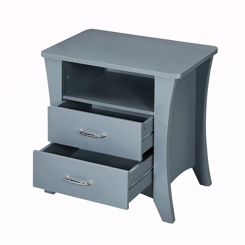 Table de chevet avec compartiment supérieur ouvert et 2 tiroirs