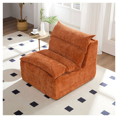 Méridienne orange en polyester avec dossier et coussin de table d'appoint - Canapé compact moderne pour appartements et dortoirs