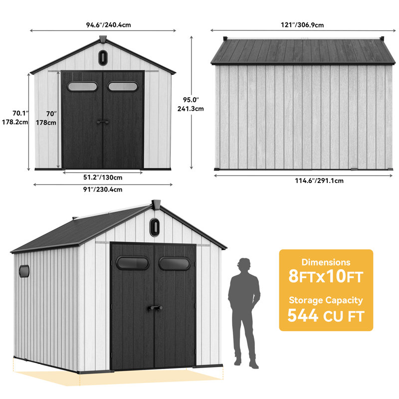 Balconera 8 Ft. W X 10 Ft. D /8 Ft. W X 8 Ft. D Resin Outdoor Storage Shed, 95" H x 91" W x 114.6" D