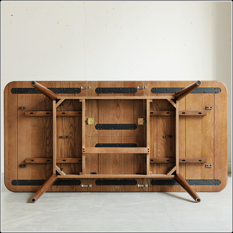 Walnut Colour Solid Oak Round Corner Diagonal Leg Telescopic Table 1.2-1.6M, For 6-8 People