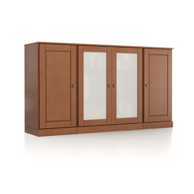 100% Solid Wood 65" Sideboard with Solid, Frosted Glass Doors and Adjustable Shelves