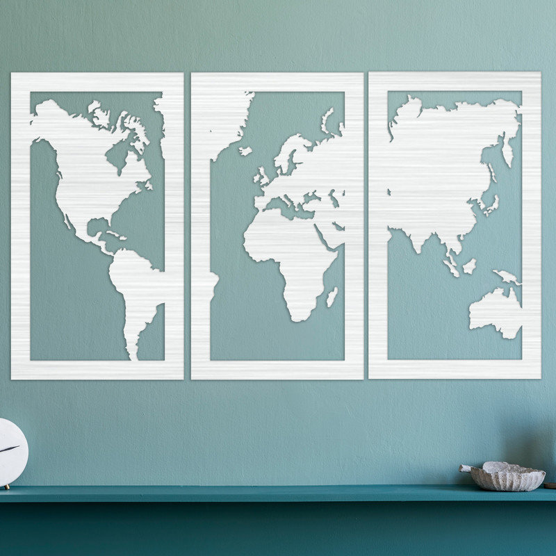 Décoration murale en trois parties du globe - ACM, H 26,8 po x l 46 po x P 0,25 po, Blanc