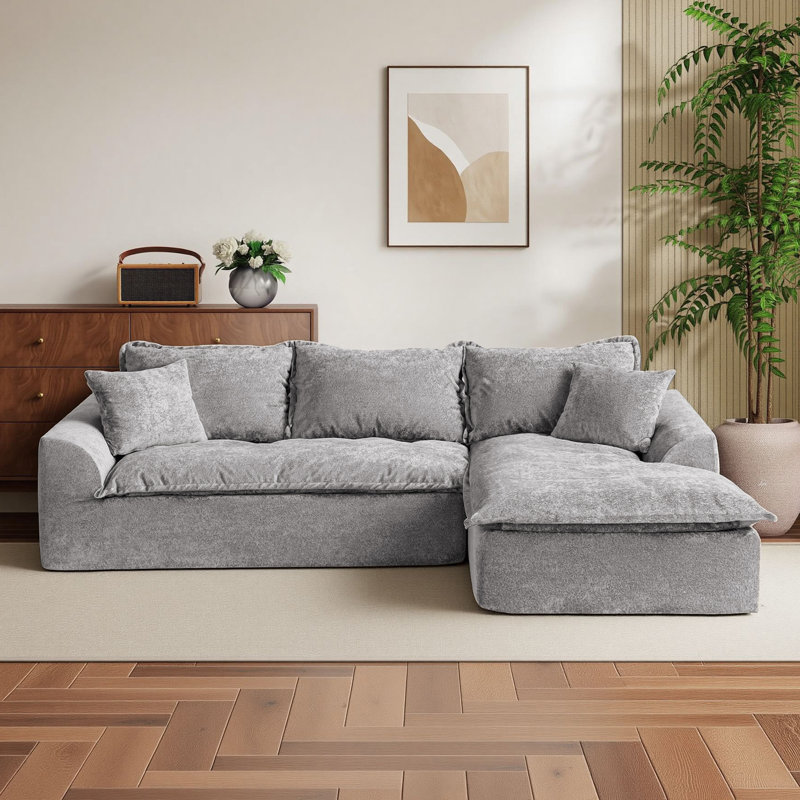 103-inch Cloud Modular Sofa Set, Living Room Bone-Free Chenille Fabric Sofa, Modular Sectional Sofa with Deep Recliner, Three-Seater L-Shaped Bone-Free Sofa for Living Room, No Assembly Required