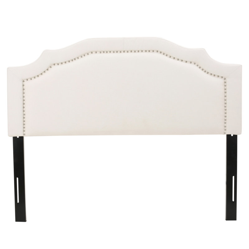 Upholstered Headboard With Solid Wood Durable Metal Legs Adjustable Height And Nailhead Trim For Bedroom Use, Ivory