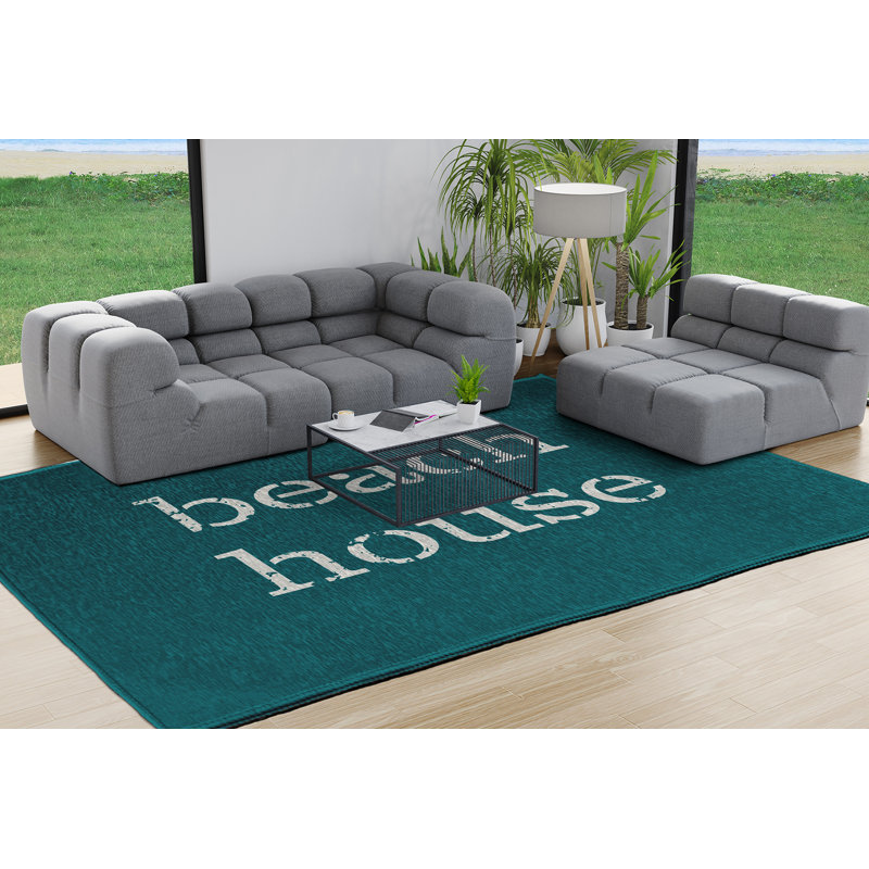 Tapis bleu sarcelle à tissage plat, Rectangle 8 pi x 10 pi