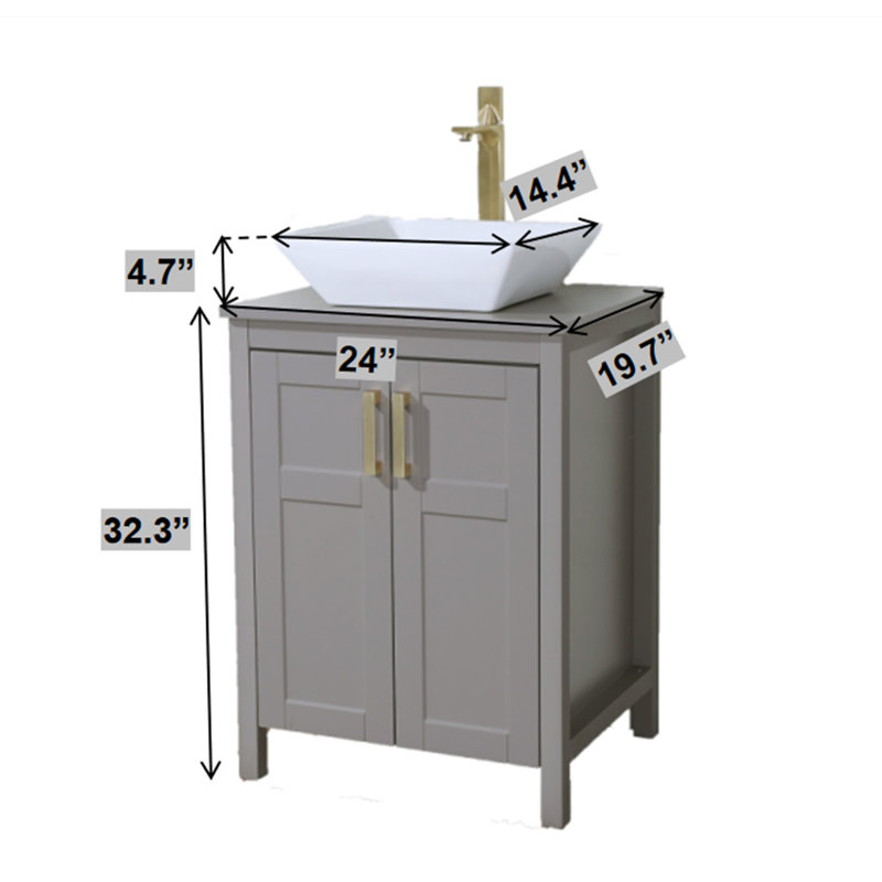 24"Modern  Vessel Sink Vanity, Grey, White, Square