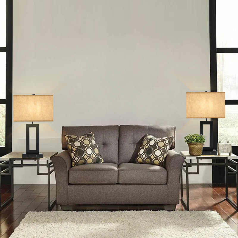 22" Dimmable Touch Control Table Lamp with Dual USB Ports   , Matte Black, Gray