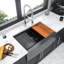 Station de travail à tablier noir en acier inoxydable de calibre 16 de 30 pouces avec tablier noir - aux égratignures et à la rouille, facile à nettoyer, fonctionnelle pour la cuisine, 10 profondeurs avec drainage de rainure en forme de X, bruit en caoutchouc de 3 mm
