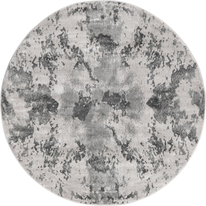 Tapis gris à motif géométrique Brantly, Rond 5 pi
