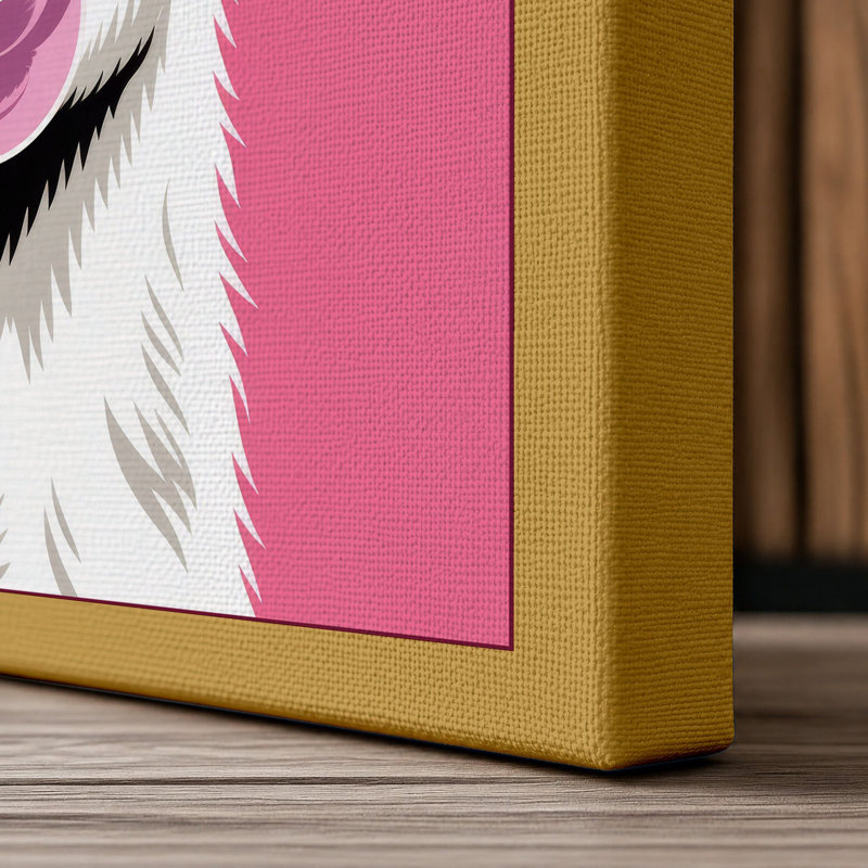 Llama Bubble Gum Modern - Wrapped Canvas, 36x24 - 91.4 x 61.0 cm, Ochre Border