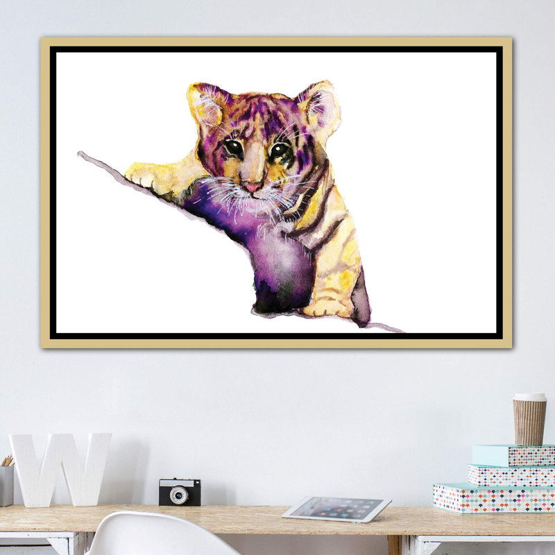 Art little tiger, H 40 po x l 60 po x P 1,5 po, Toile encadrée d'or