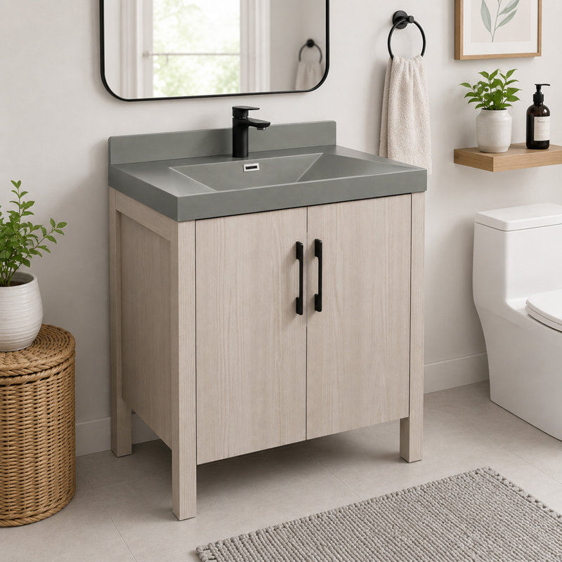 Meuble-lavabo simple 31,5 po avec plateau en granite Guinevere, Gris clair