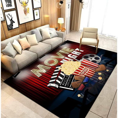 Tapis de cinéma vintage, motif d'enseigne de cinéma, lavable avec envers antidérapant, accessoires de décoration pour salle de cinéma à domicile, tapis pour la décoration de la maison, salle de jeux ou salon, 183 cm × 250 cm