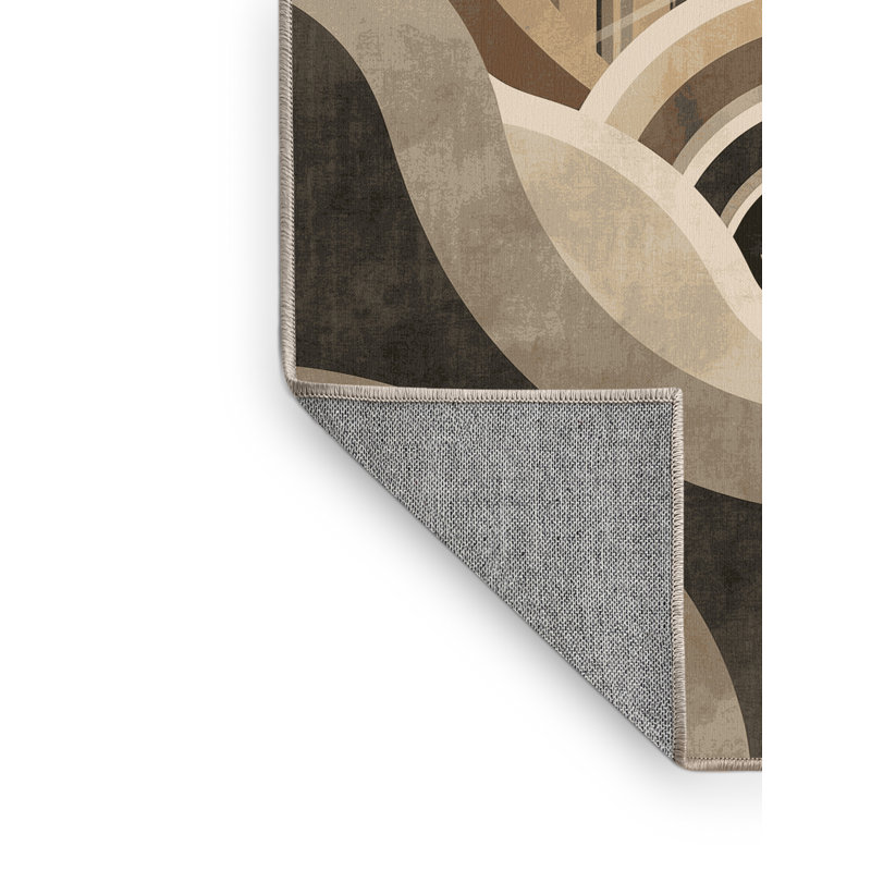 Tapis art déco lavable à la machine Ottavio en gris - reliure beige, Rond 3 pi