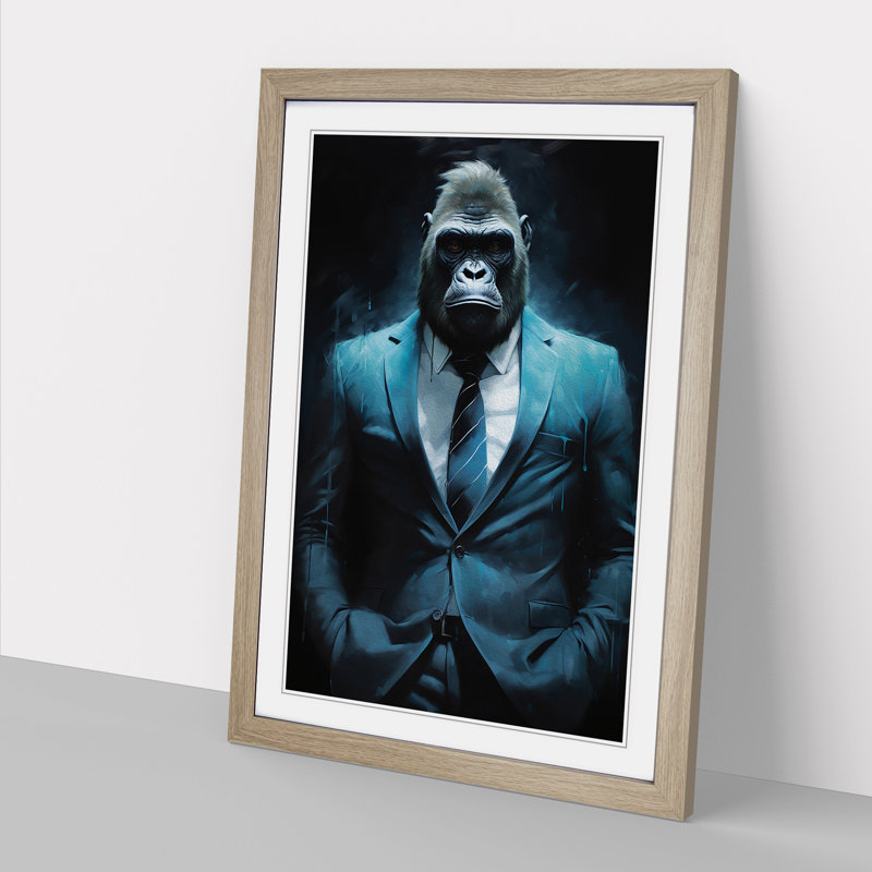 Gorilla in a Suit Painting No.7 - Framed Print, Oak, 46cm H x 34cm W x 2cm D
