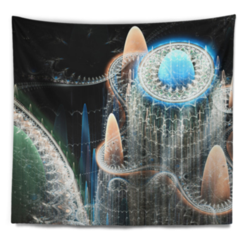 Tapisserie monde abstrait en fractale bleu, H 68 po x l 80 po