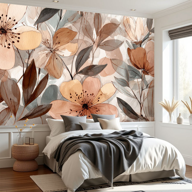Papier peint auto-adhésif Boho Beige BohoFloral, 96" L x 69" W