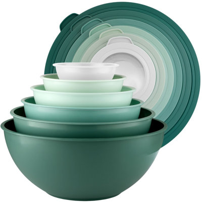 Zulay Kitchen 12 Piece Plastic Mixing Bowls With Lids Set - Colorful Mixing Bowl Set For Kitchen - Nesting Bowls With Lids Set - Microwave And Freezer Safe (turquoise Ombre)