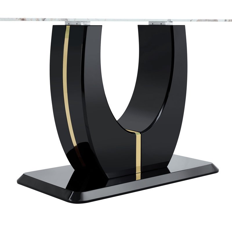 Table de salle à manger rectangulaire 71 po avec base en U Vesta, Blanc/Noir