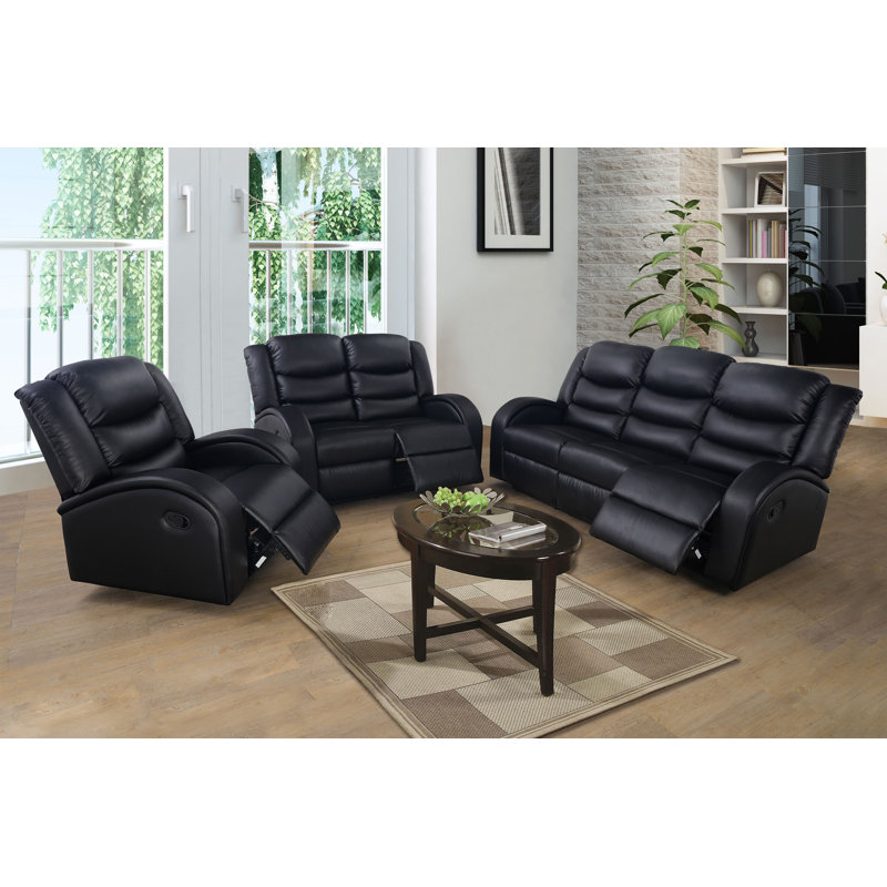 Ebern Designs Pana 3 Piece Faux Leather Reclining Living Room Set | Wayfair