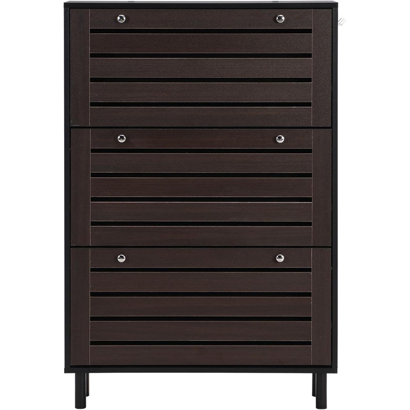 Slim Shoe Rack With Flip Drawers, Hanging Hooks, Adjustable Panels, And Slits Design For Entryway Organization And Shoe Storage