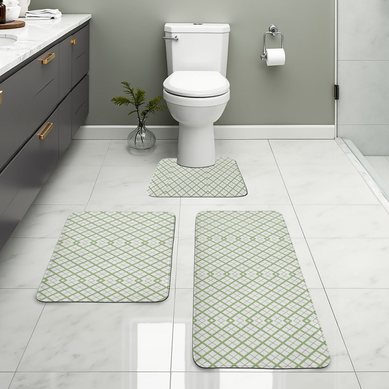  Ensemble de tapis de salle de bain vert 3 pièces en U et tapis rectangulaires vert pistache blanc