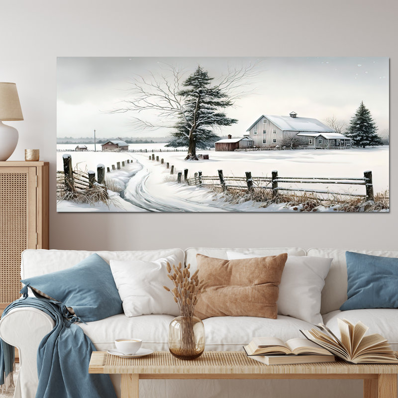 Nebraska Farm In Winter - Reproduction encadrée de paysage de ferme, Black Picture Framed, 30" H x 40" W