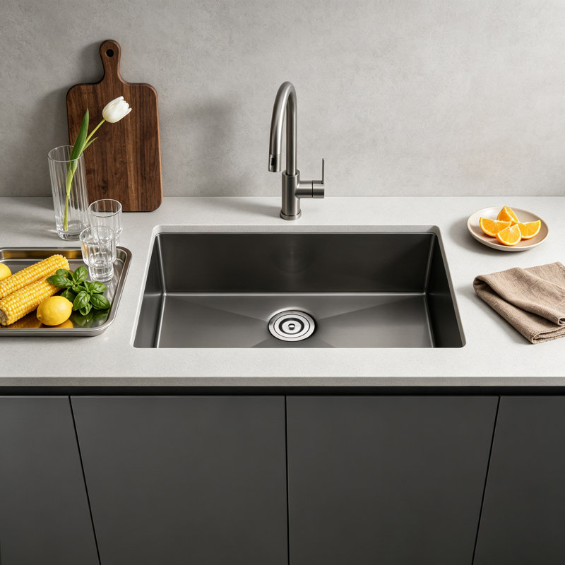 30"L × 19"W Undermout Stainless Steel Single Bowl Kitchen Sink, Black