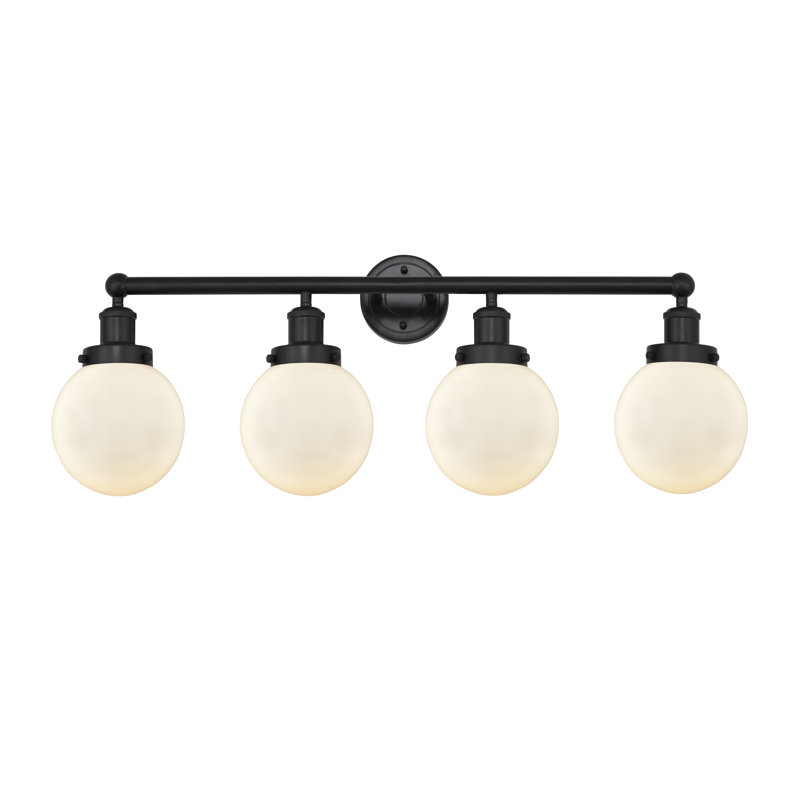 Éclairage pour meuble-lavabo à intensité variable à 4 lumières Alfonsa, Noir mat, Blanc mat