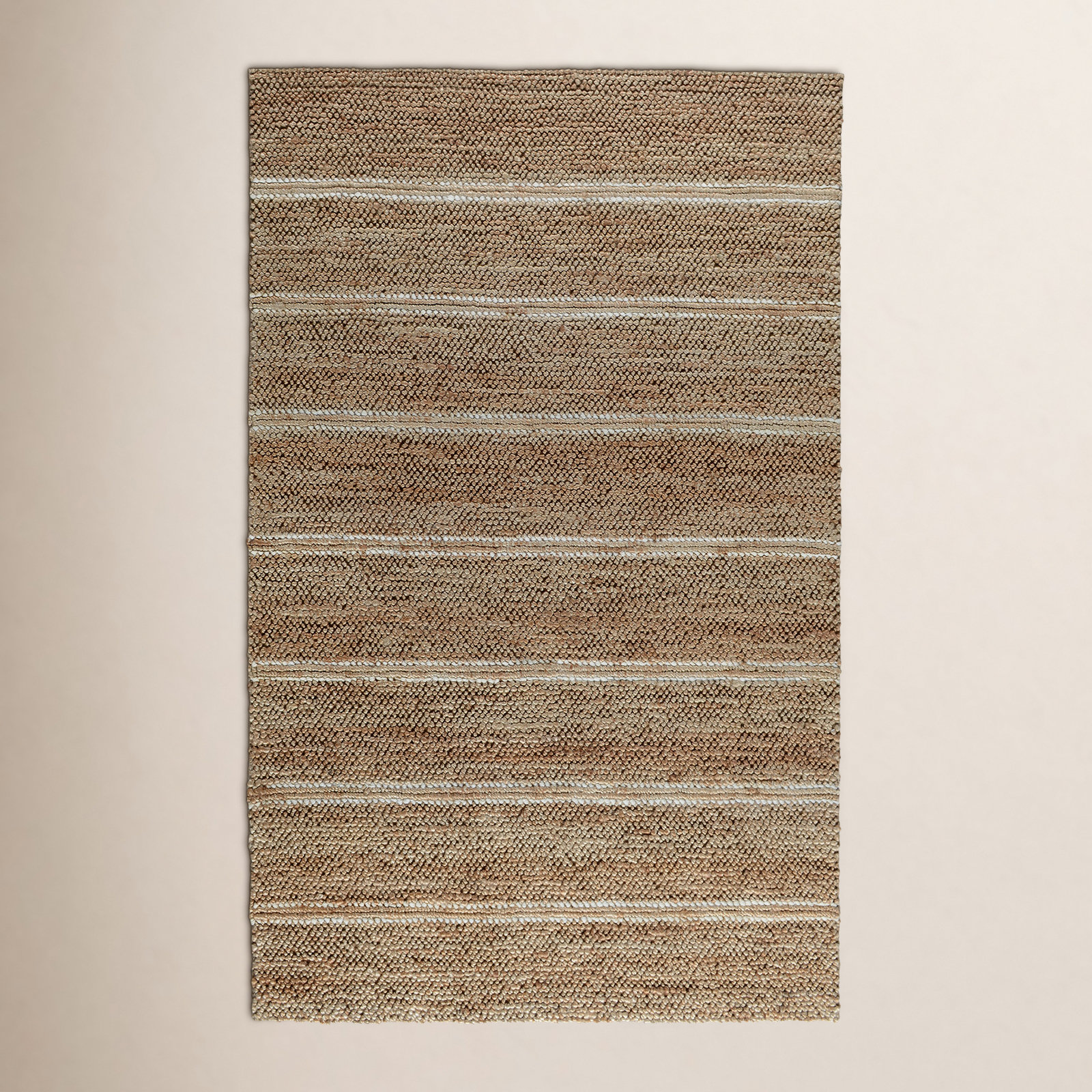 Beamond Brown Ivory Hand-Woven Striped Jute Rug, Rectangle 2' x 3'