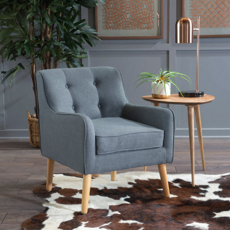 Chaise avec accoudoirs Mid-Century moderne avec dossier capitonné, Gris anthracite