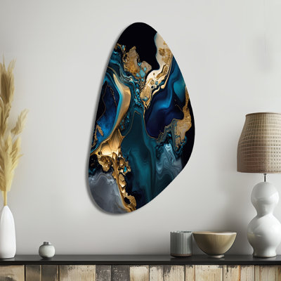 Abstract Geode Marble Blue IV - Abstract Marble Fall Shape Assymterical Metal Wall Art