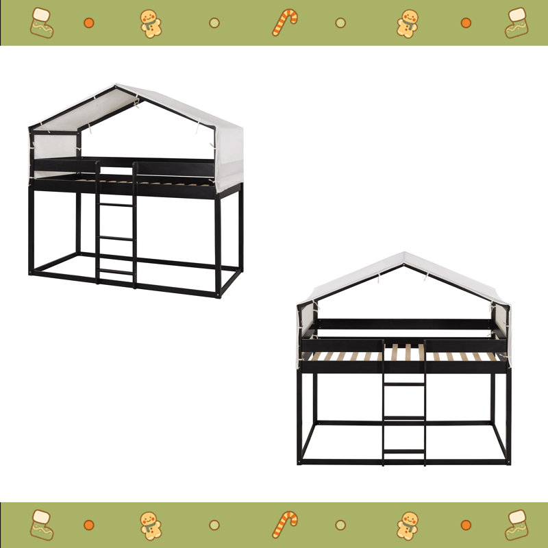 Lit simple superposé en bois avec tente, Espresso