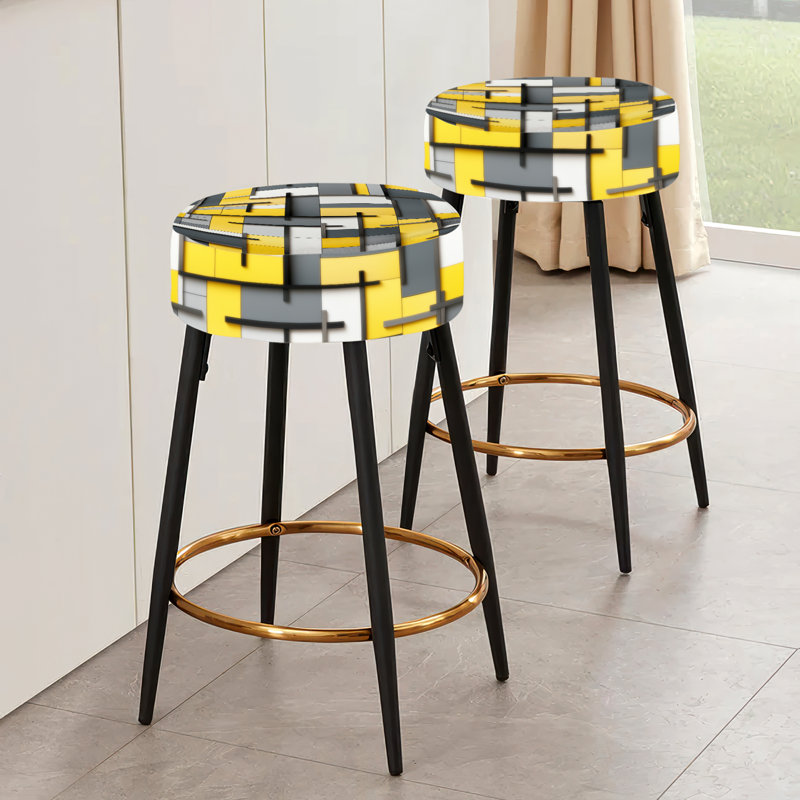 Ensemble de 2 tabourets de bar géométriques jaunes et gris Harmony