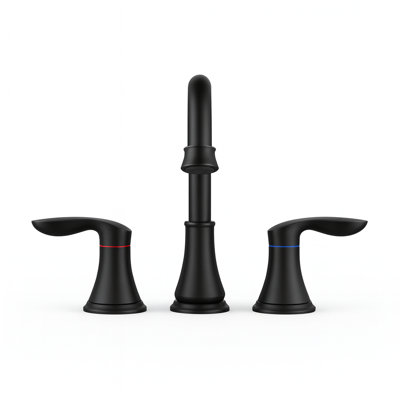 High Arc Double Handle Widespread Bathroom Faucet With Pop-Up Drain Assembly In Matte Black